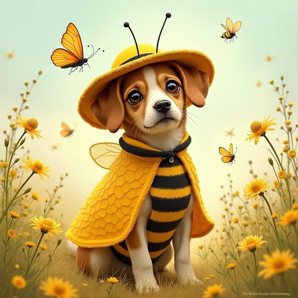 Canine Bee in Whimsical Garden