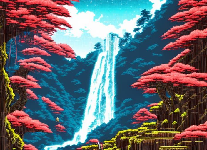 Binary Waterfall: Anime Style by Studio Ghibli