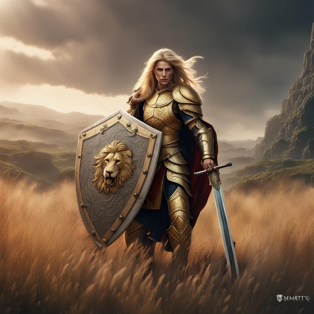 Paladin with Lion Crest Shield in Battle