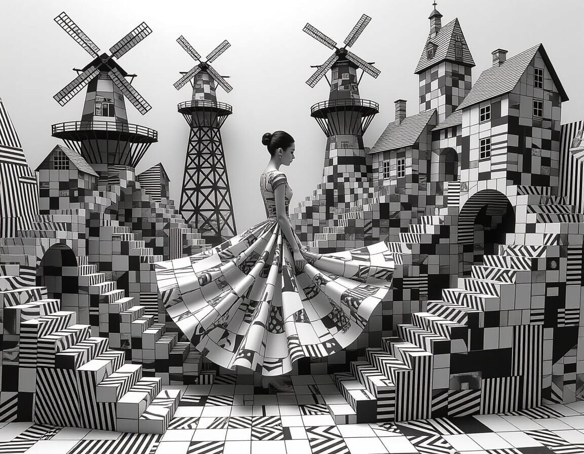 Abstract Paper Diorama in Geometric Pop Art Style