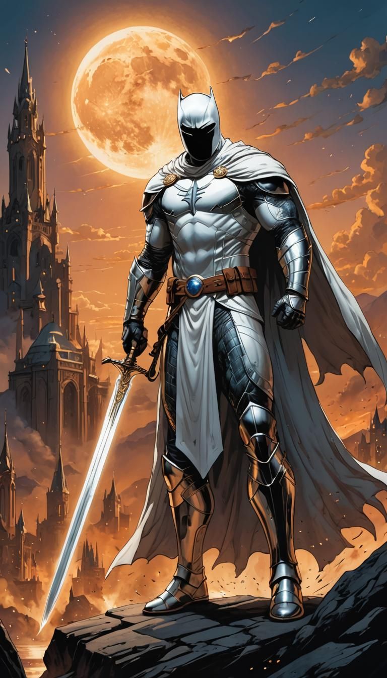 Moon Knight Wielding Sword in Dramatic Light