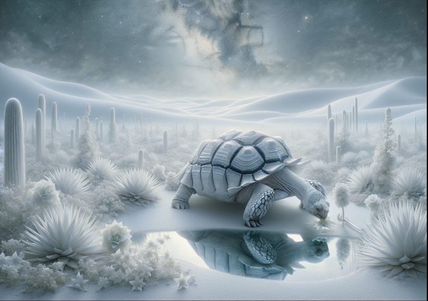 Ethereal White Sands Landscape with Albino Tortoise