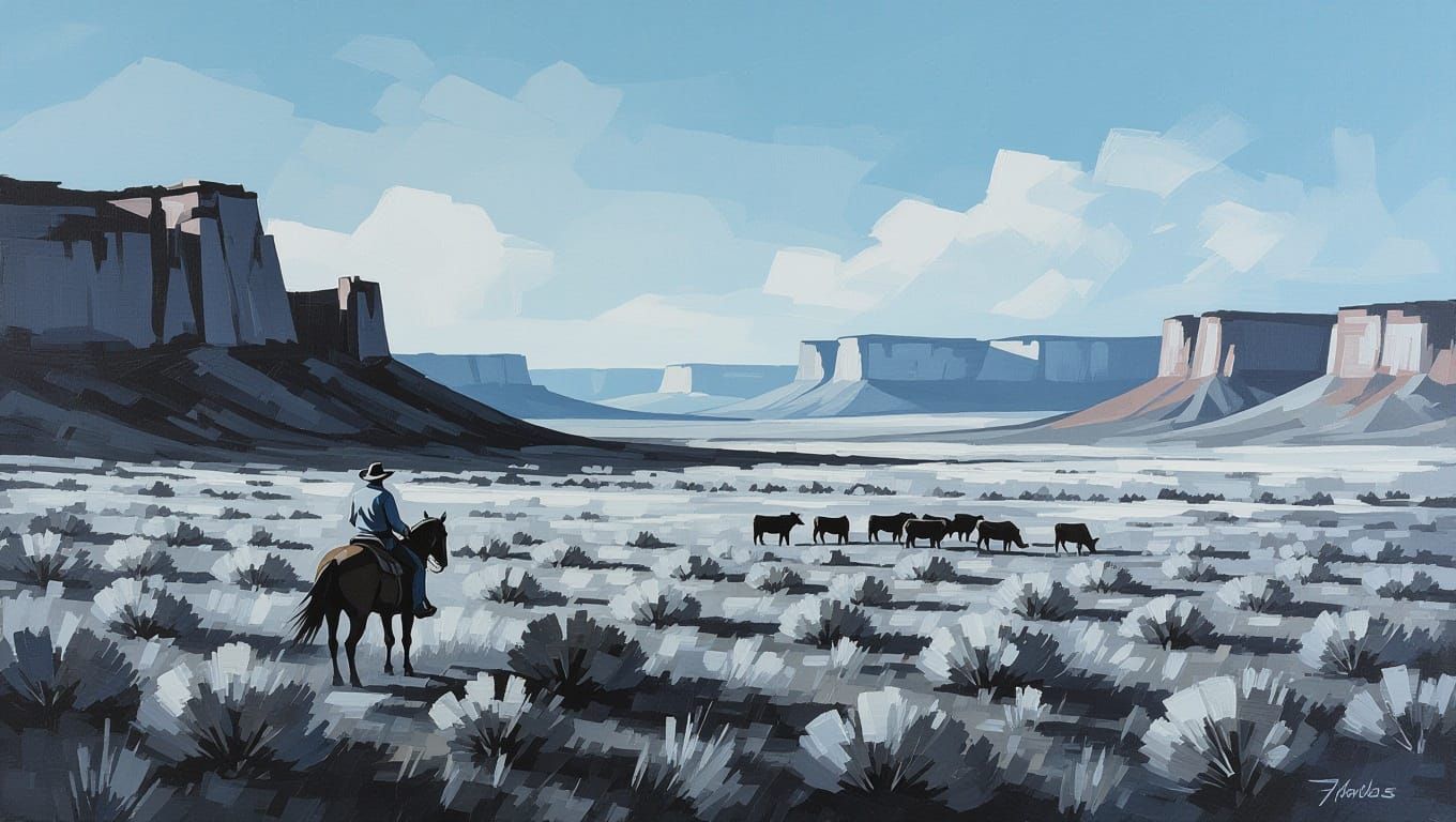 Ethereal Monochromatic Landscape of Rocky Plain and Distant ...