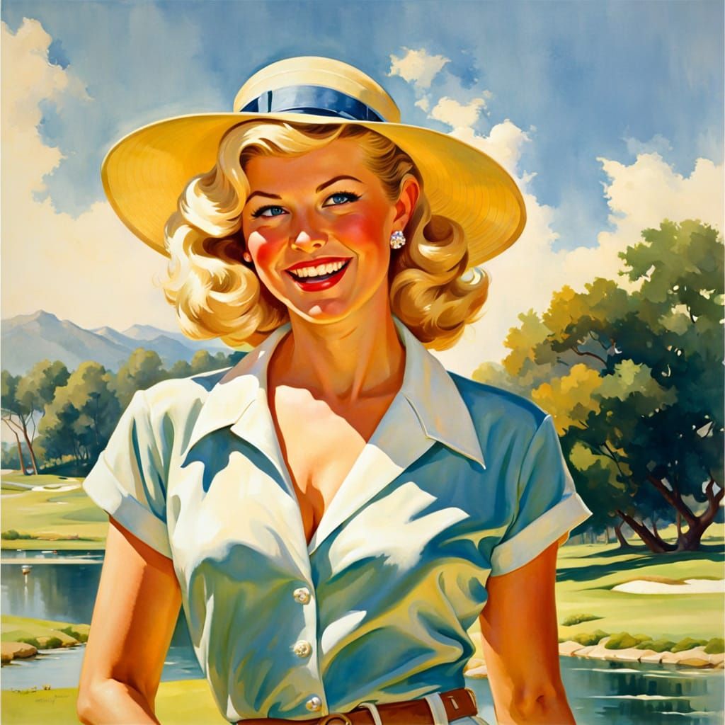 Impressionistic Watercolor of Woman on Golf Course