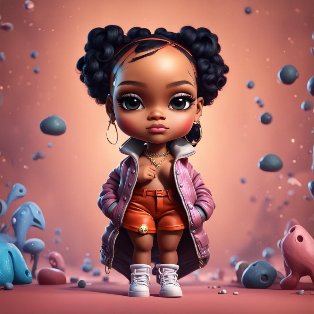 Hyperrealistic Rihanna as Cute Chibi Character