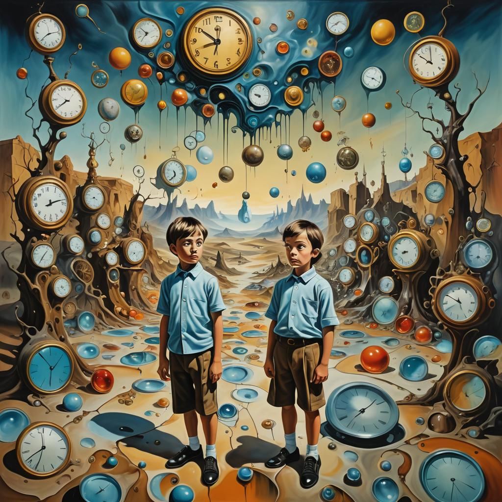 Dreamlike Surrealism: Bewildered Child in Distorted Landscap...