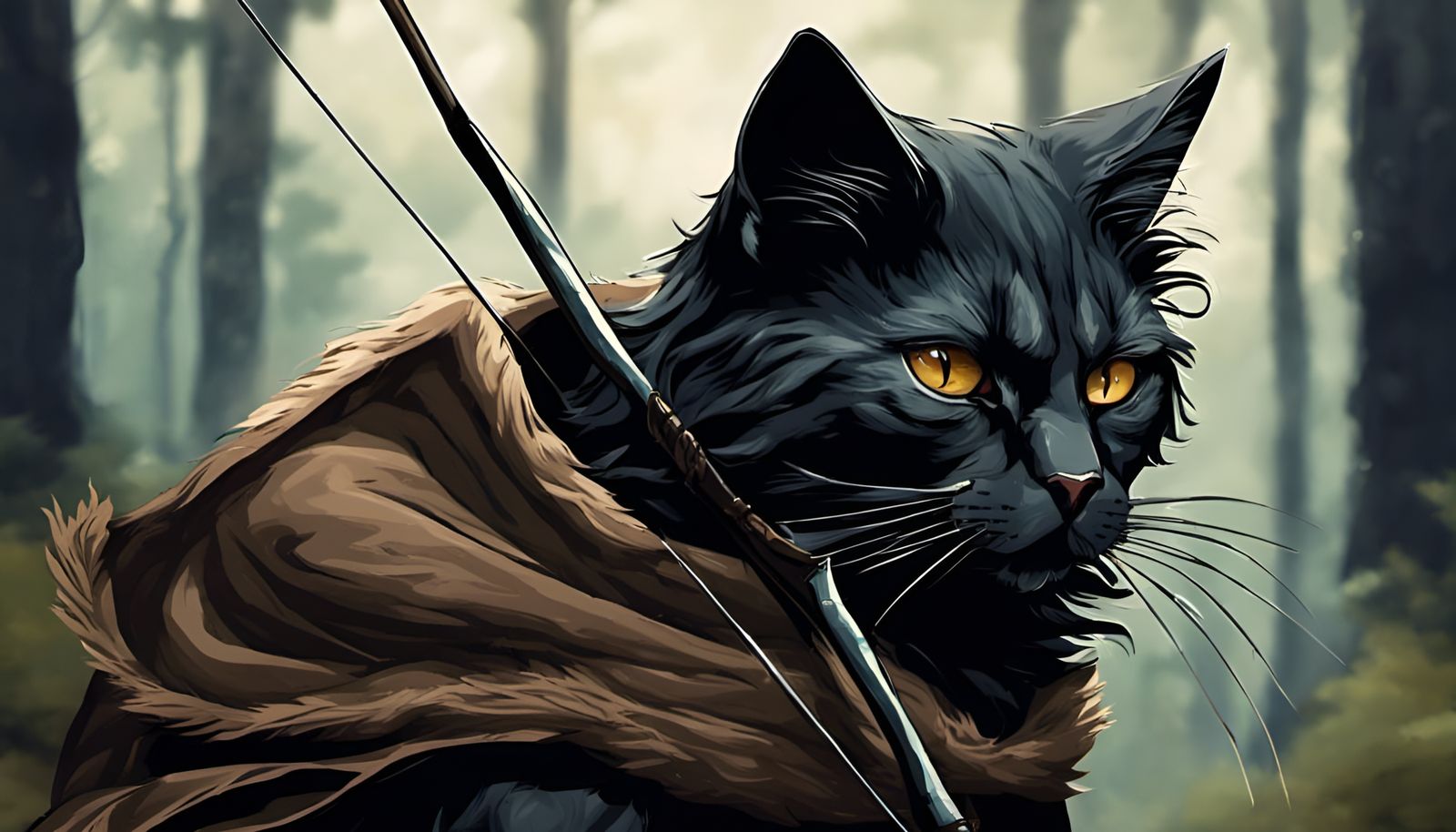 Cat Warrior with Longbow in Forest