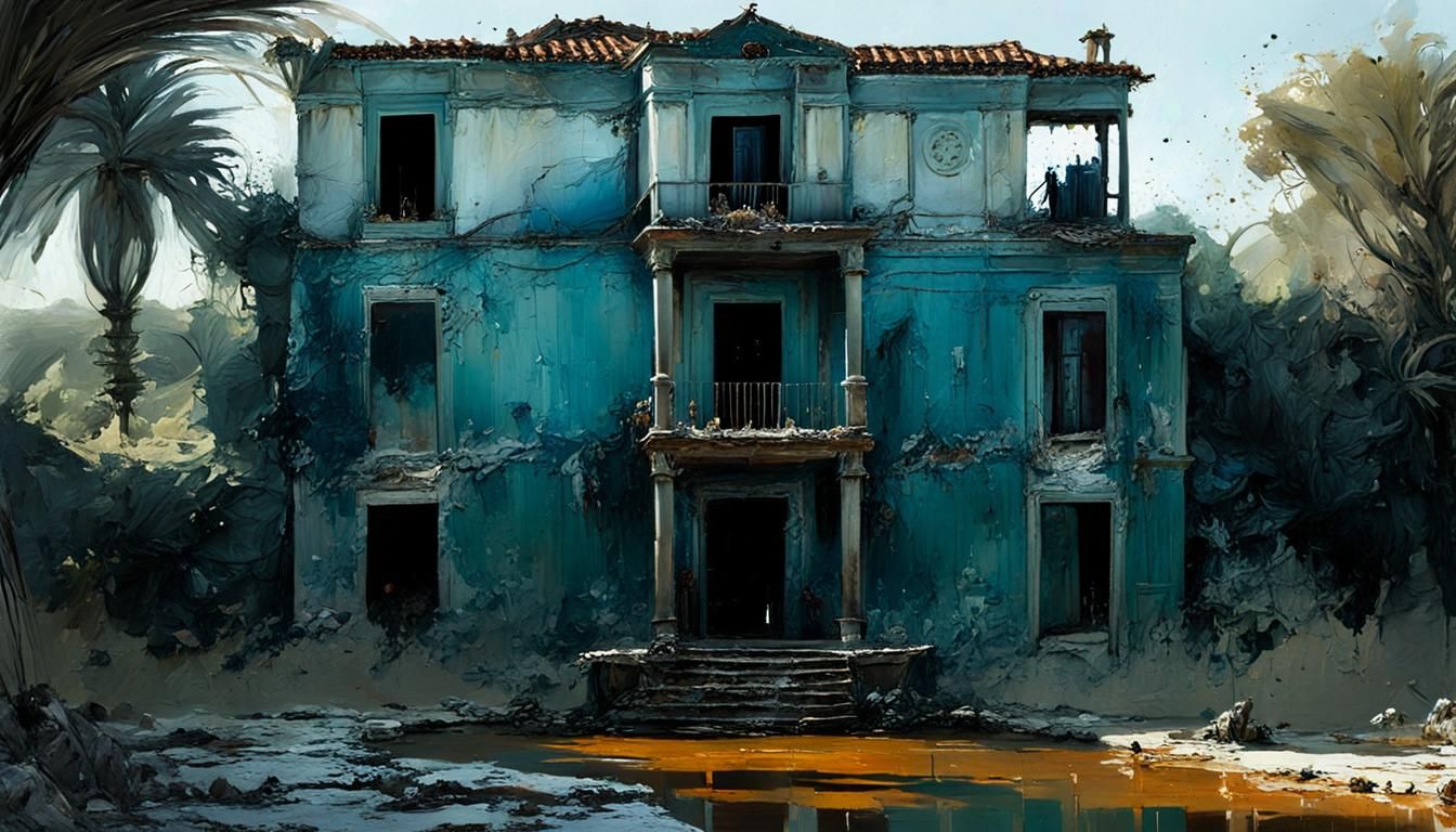 Abandoned Spanish Well in Flower-Filled Courtyard