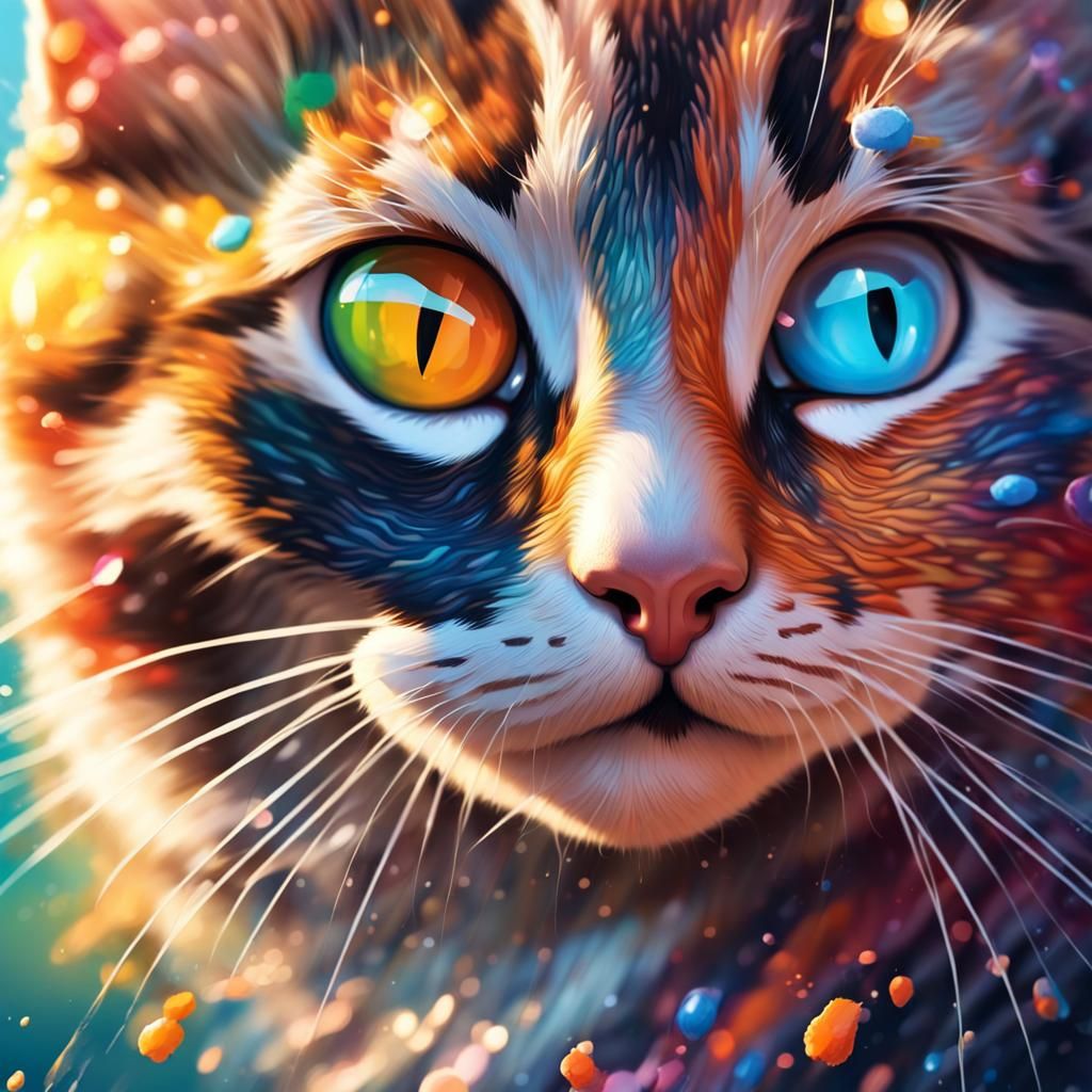 Hyperrealistic Cat Portrait with Splash Art Background