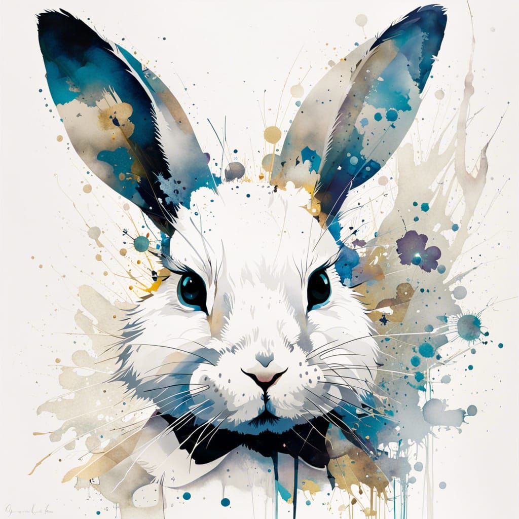 Double Exposure Rabbit Portrait with Clock Face