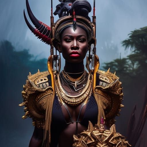 African Demon Portrait in Detailed Fantasy Style