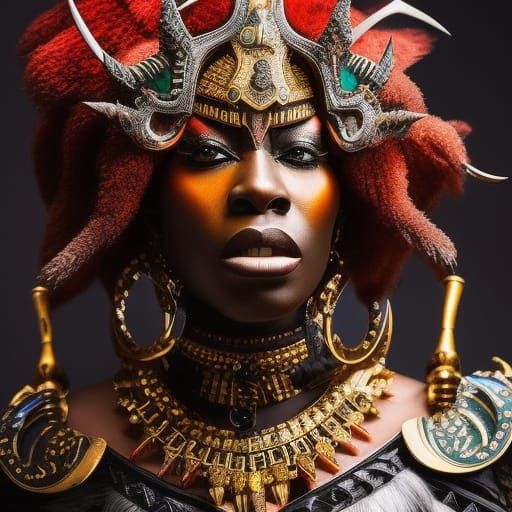 Powerful African Demon Portrait in Hyperdetailed Fantasy Art