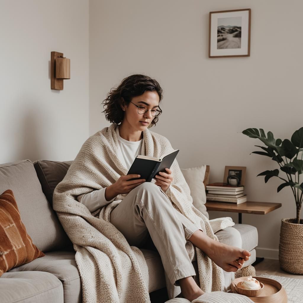 Cozy Minimalist Reading Nook in Warm Beige Tones