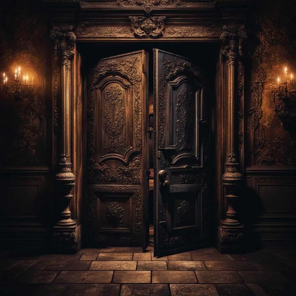 Secret Door in Antique Mansion: Dramatic Cinematic Art