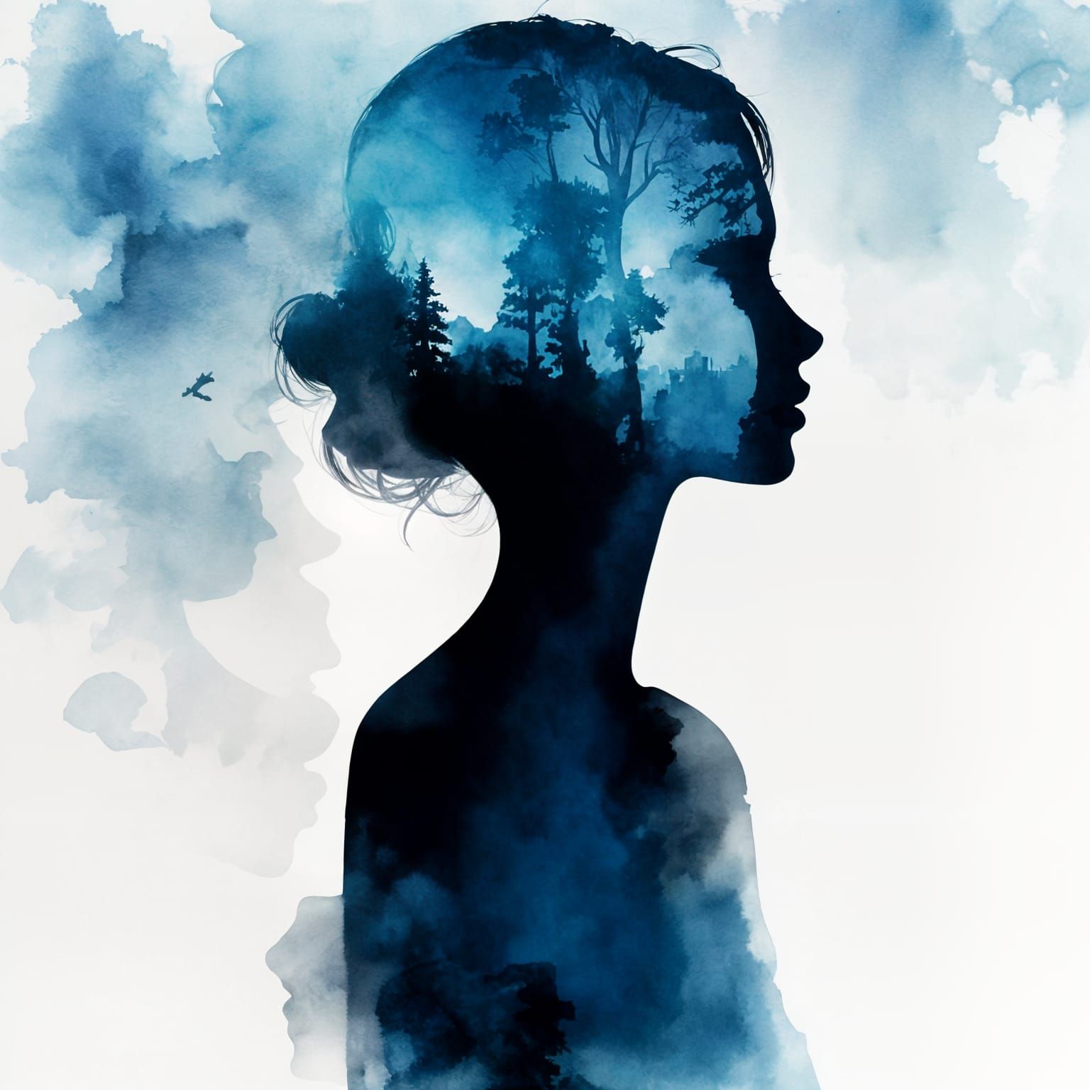 Dreamy Double Exposure: Childhood Memories in Watercolor