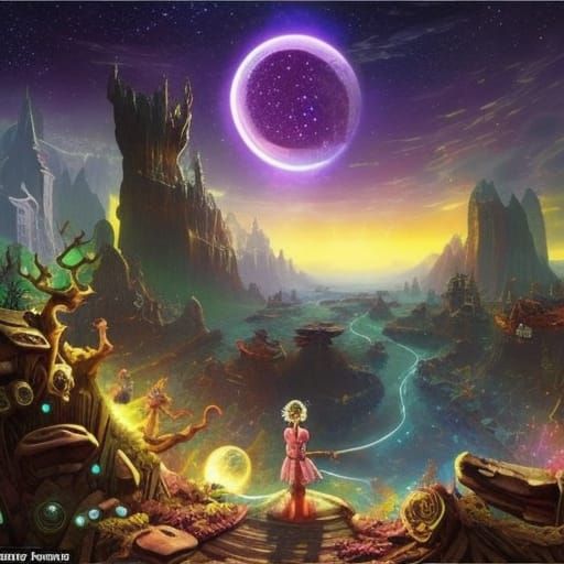 Epic Starry Night with Steampunk Elements