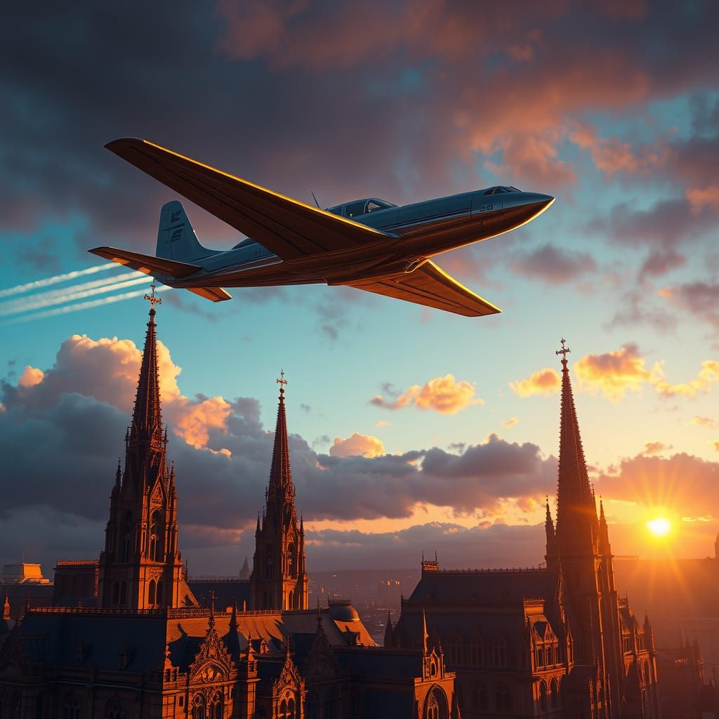 Epic Dark Fantasy Cityscape at Sunset