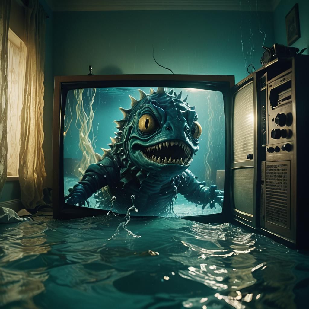 Aquatic Horror: Fish Monster Emerges from TV