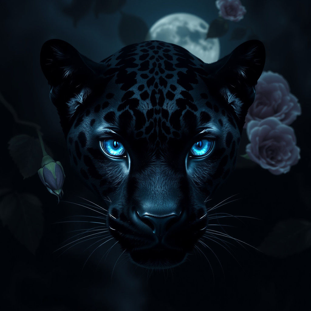 Black Jaguar with Quantum Blue Eyes in Dark Romanticism