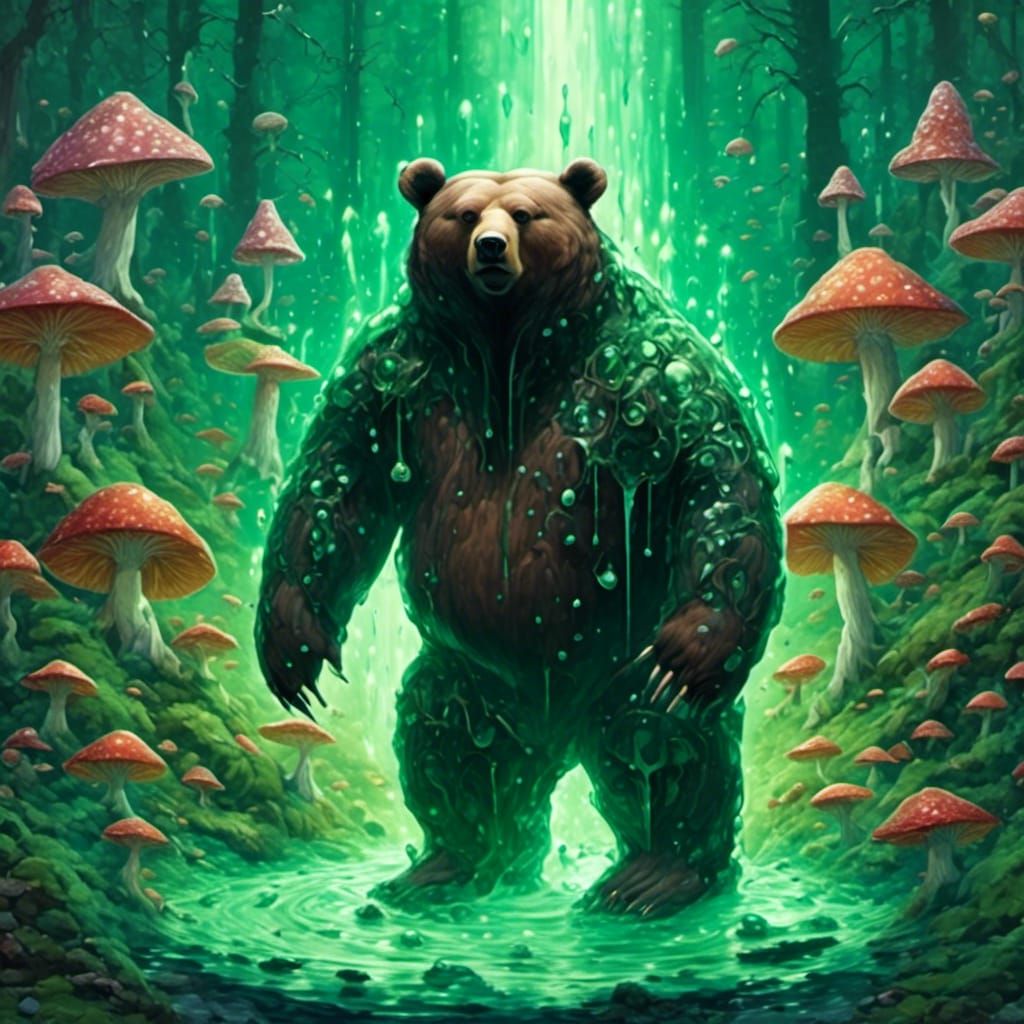 Liquid Emerald Mushroom: Digital Art