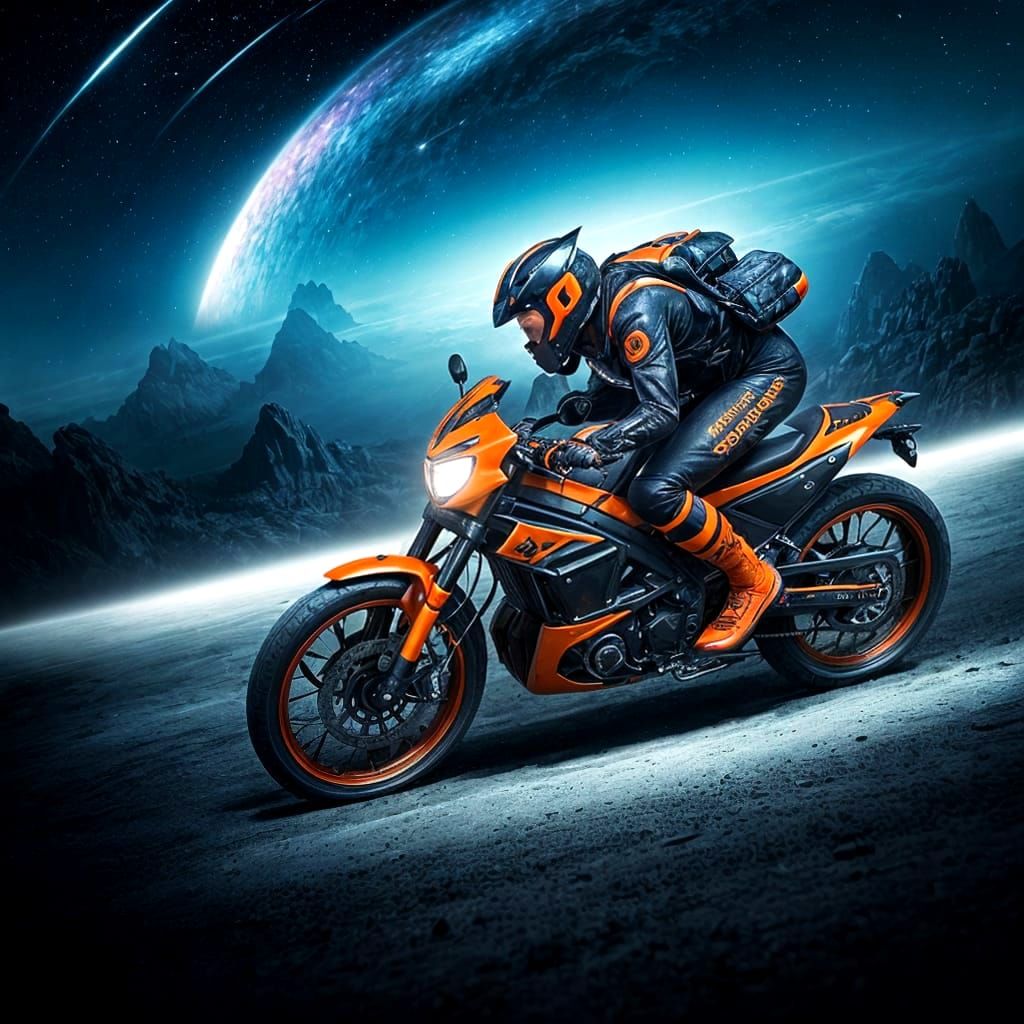 Cosmic Cycling Race Through Nebula in Sci-Fi Style