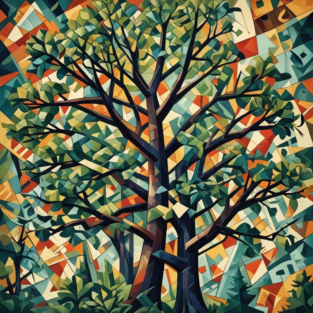 Cubist Tree Fiddy in Geometric Fauvism Style