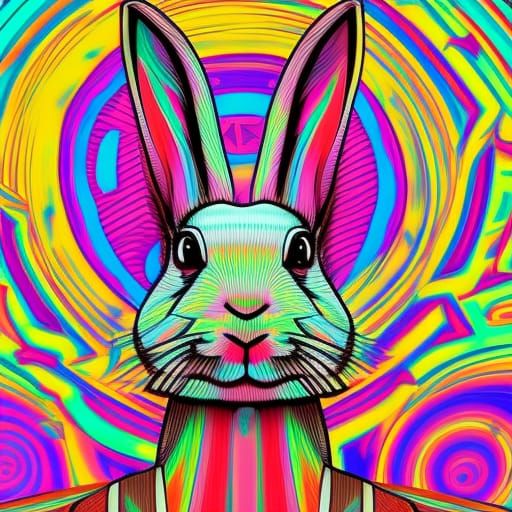 Psychedelic Rabbit in Top Hat Art