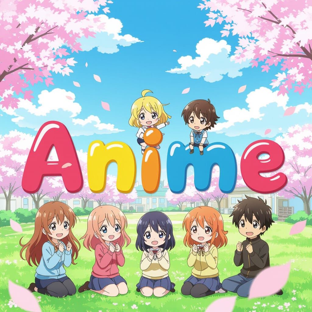 The Word Anime Written With A Cute Background