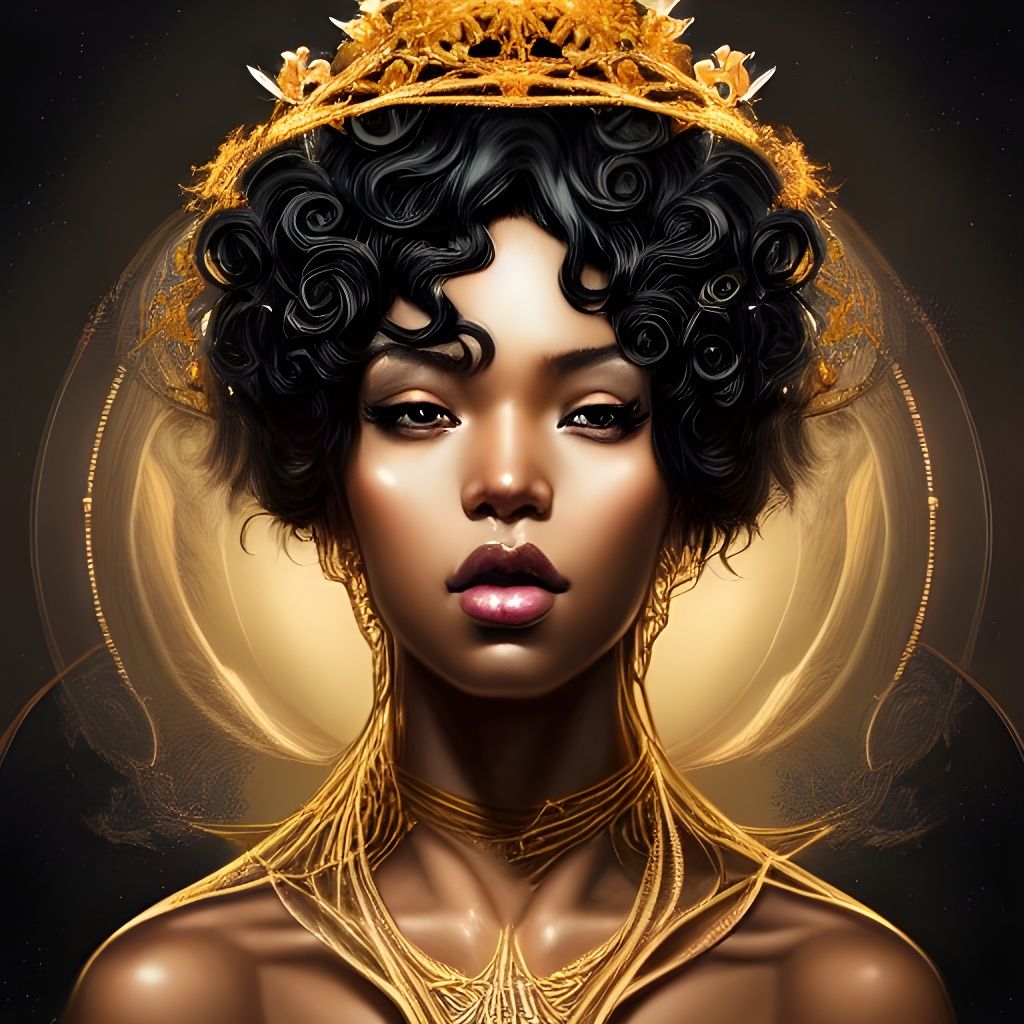 Beautiful Black Asian Goddess in Digital Illustration