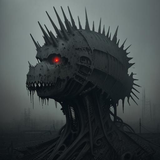 Biomechanical Shark Police Car Fusion in Industrial Landscap...