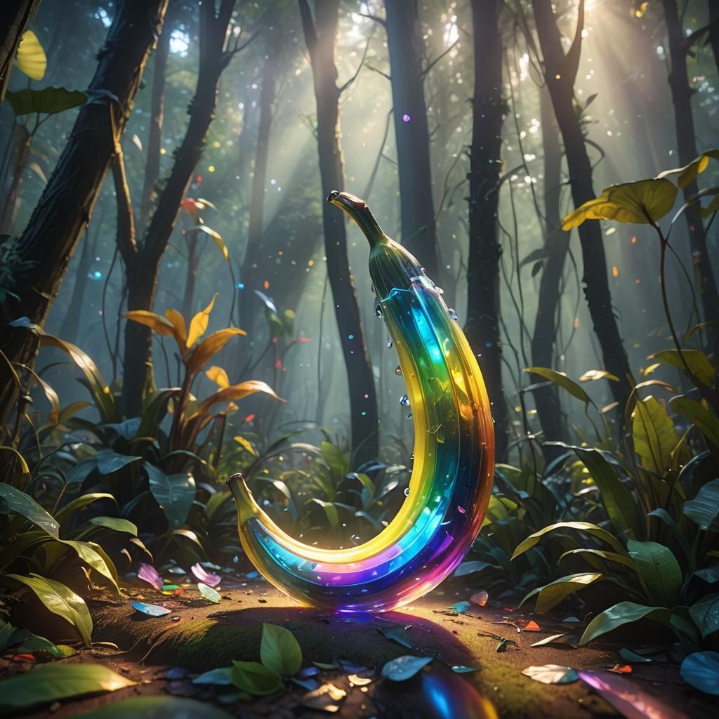 Rainbow Glass Banana in Mystical Forest