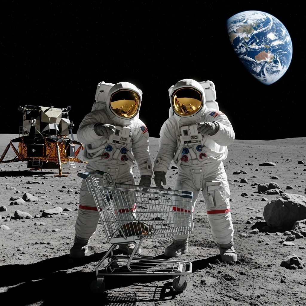 Astronauts Discover Grocery Cart on Moon Surface