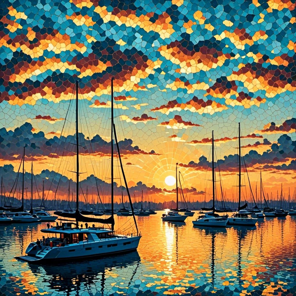 Catamaran in Harbor with Tiled Sunshine