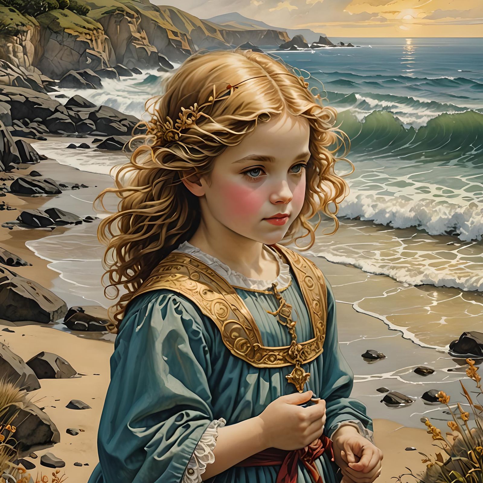 Hyperrealistic Seashore Illustration in Watercolor