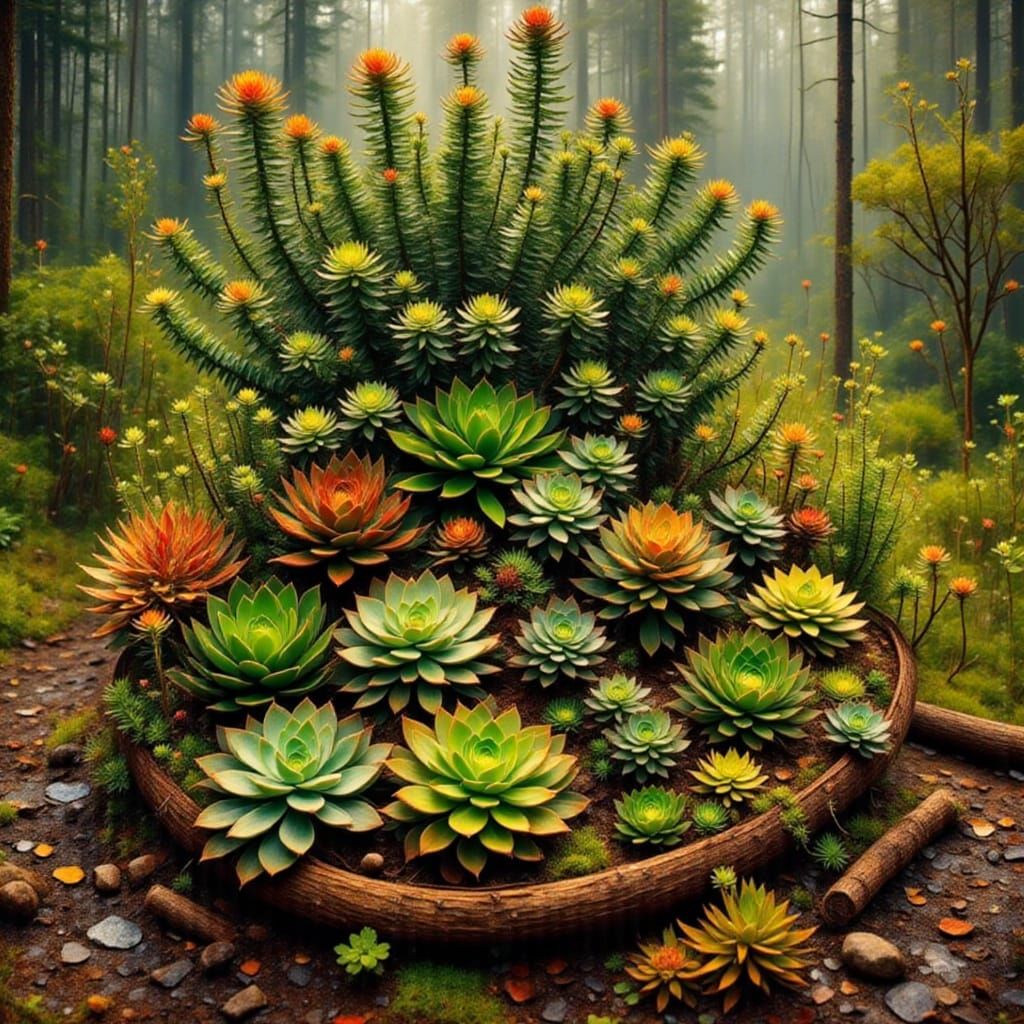 Succulent Plants Set Amidst a Rough Diamond Landscape