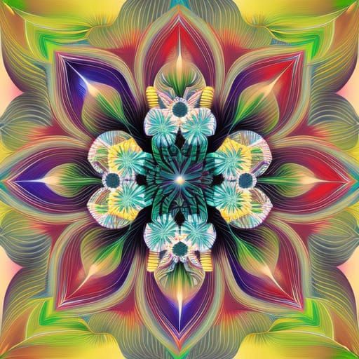 Dahlia Bouquet in Abstract Vector Fractal Style