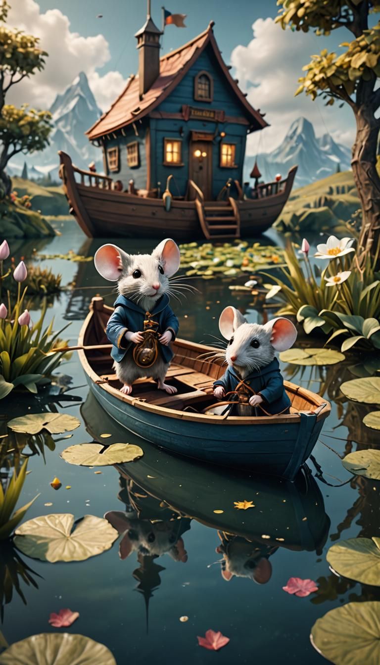Mice Sailors on a Pond, Fantasy Concept Art