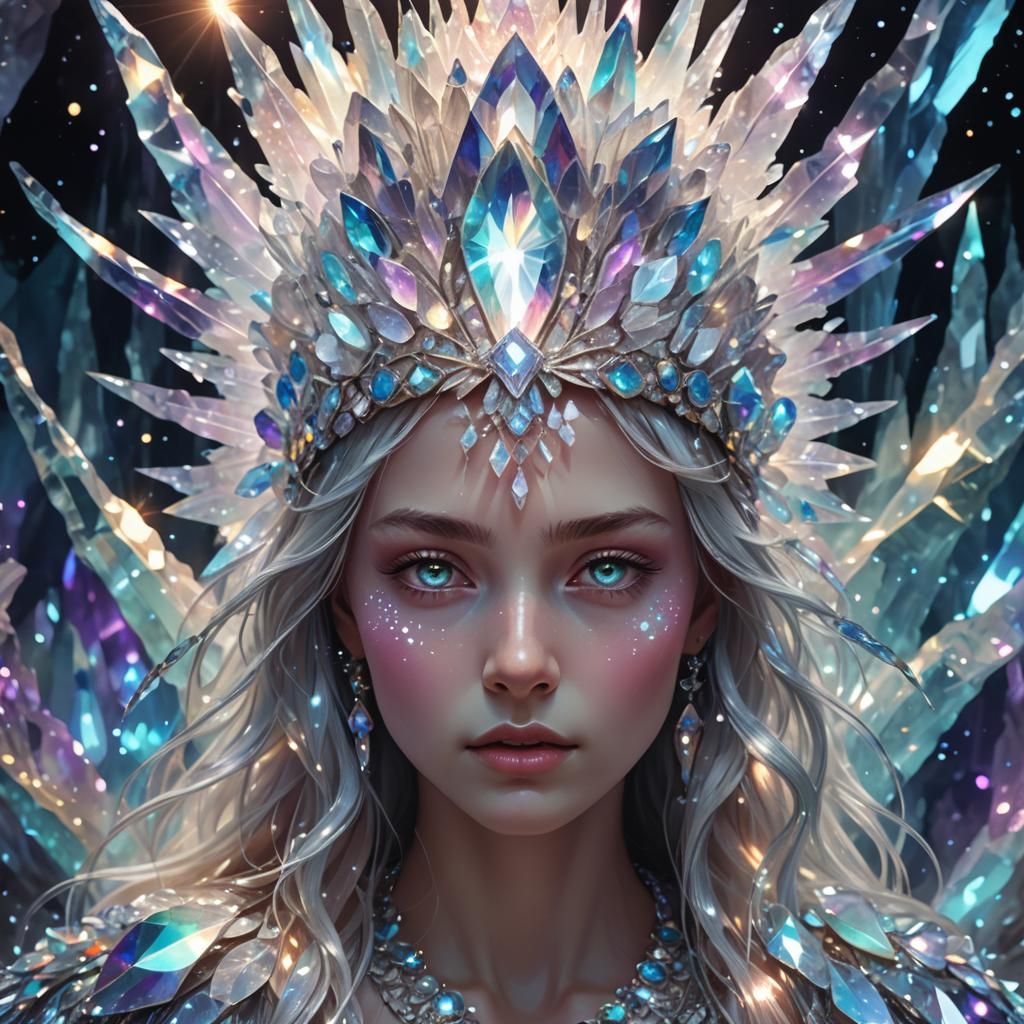 Cute Light Being in Crystal Cave: Astral Illustration