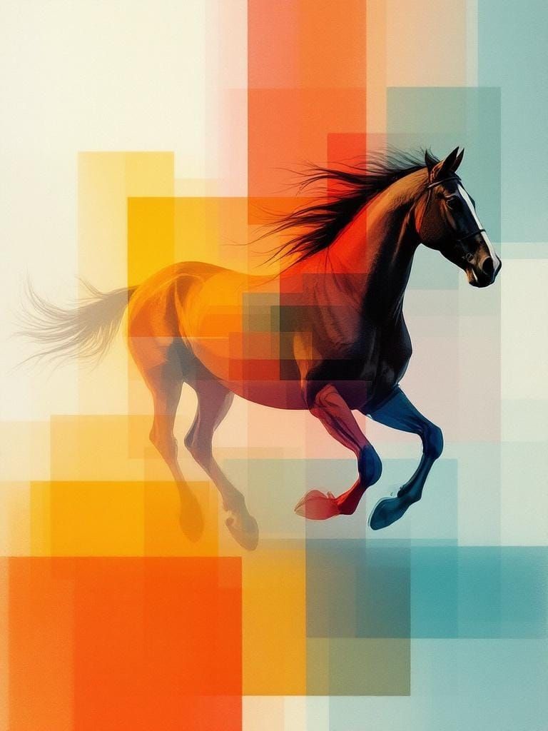 Horse Running Free in Abstract Expressionist Style