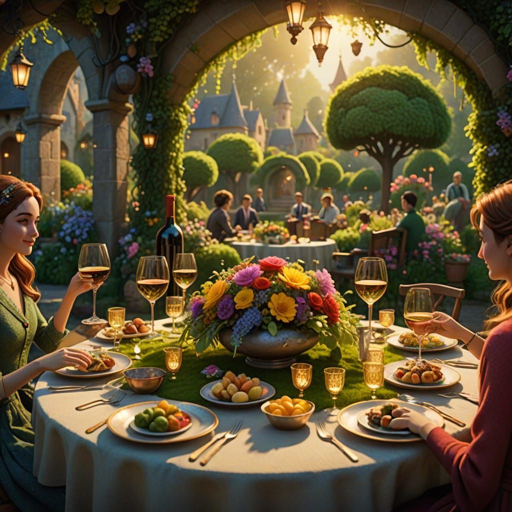 Whimsical Garden Soiree Captured in Golden Light