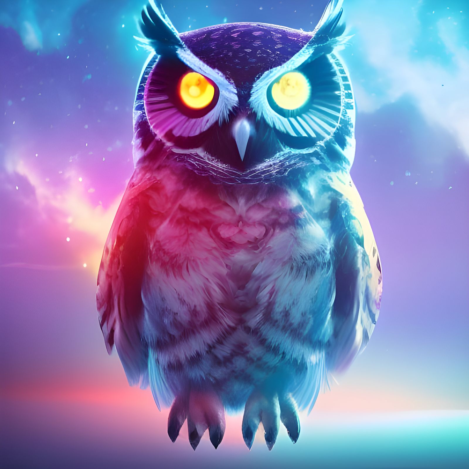 Colorful Galaxy Owl with Volumetric Lighting