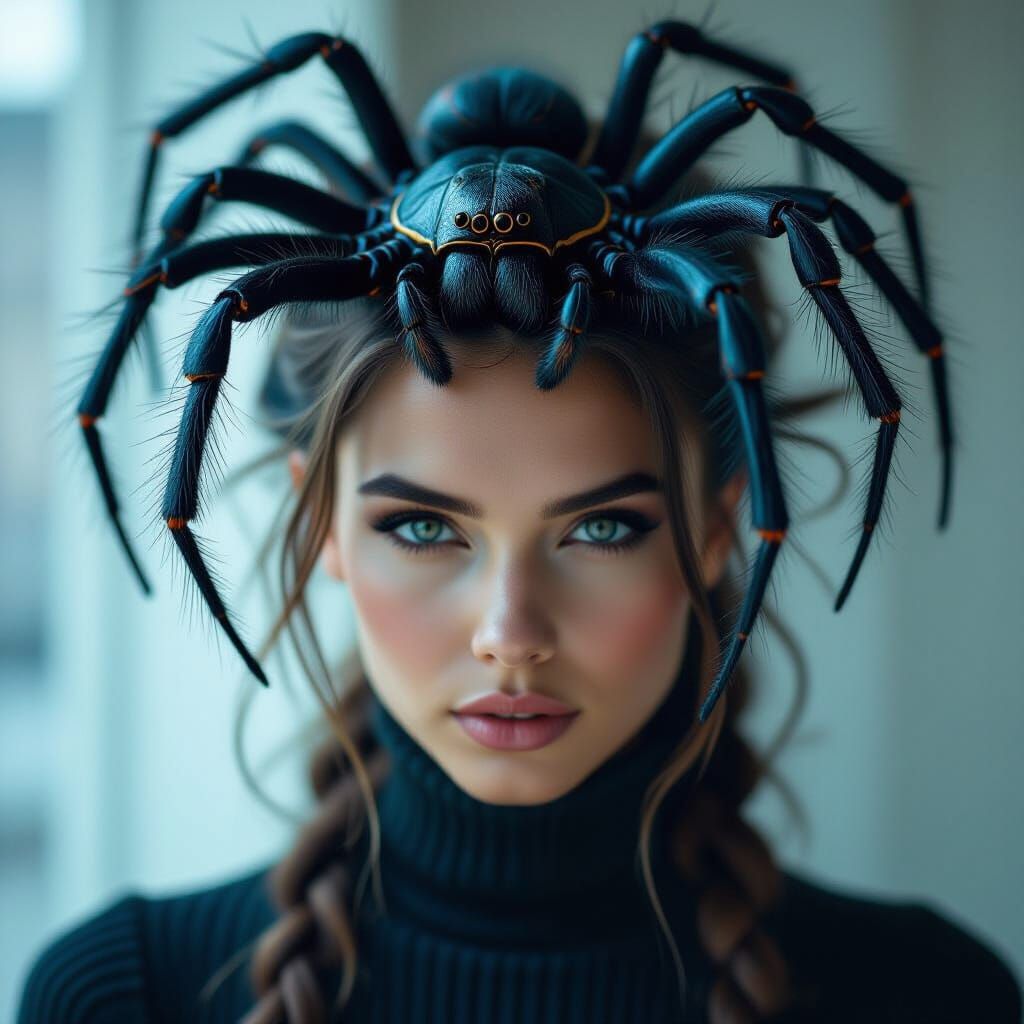 Hyperrealistic Woman With Giant Spider Hair