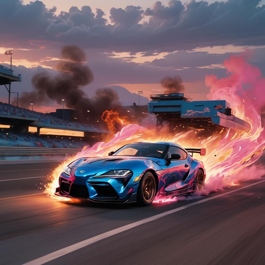 Toyota Supra on Fire: Futuristic Digital Art