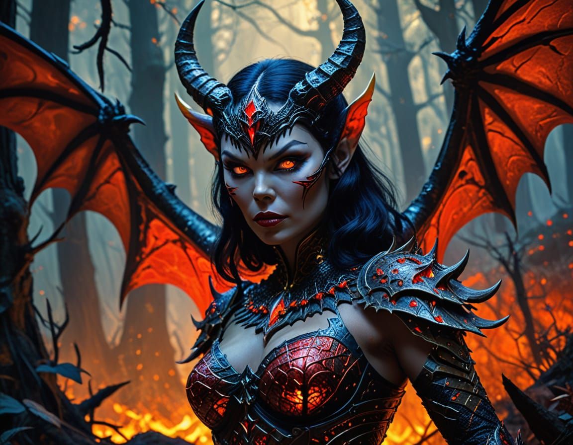 Demonic Yvonne Craig in Vibrant Fantasy Art