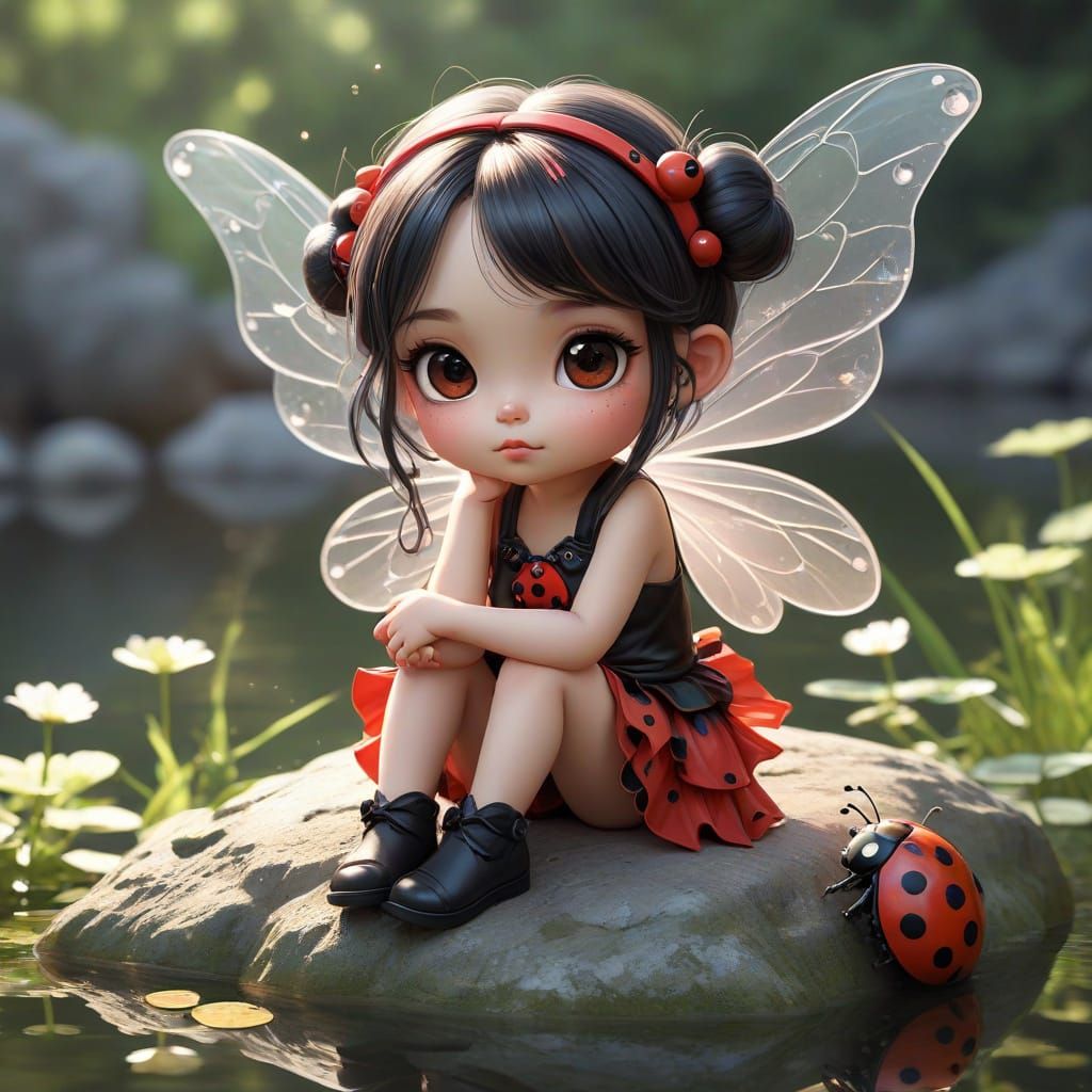 Cute Chibi Fairy Ladybug in Dreamy Fantasy Art