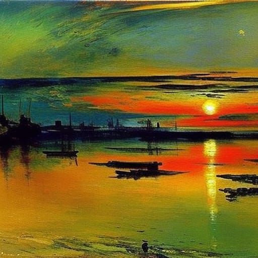 Harbor Sunset in Abstract Impressionist Style