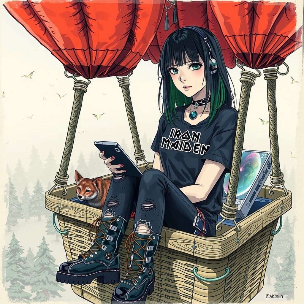 Anime Girl in Hot Air Balloon, 3D Render