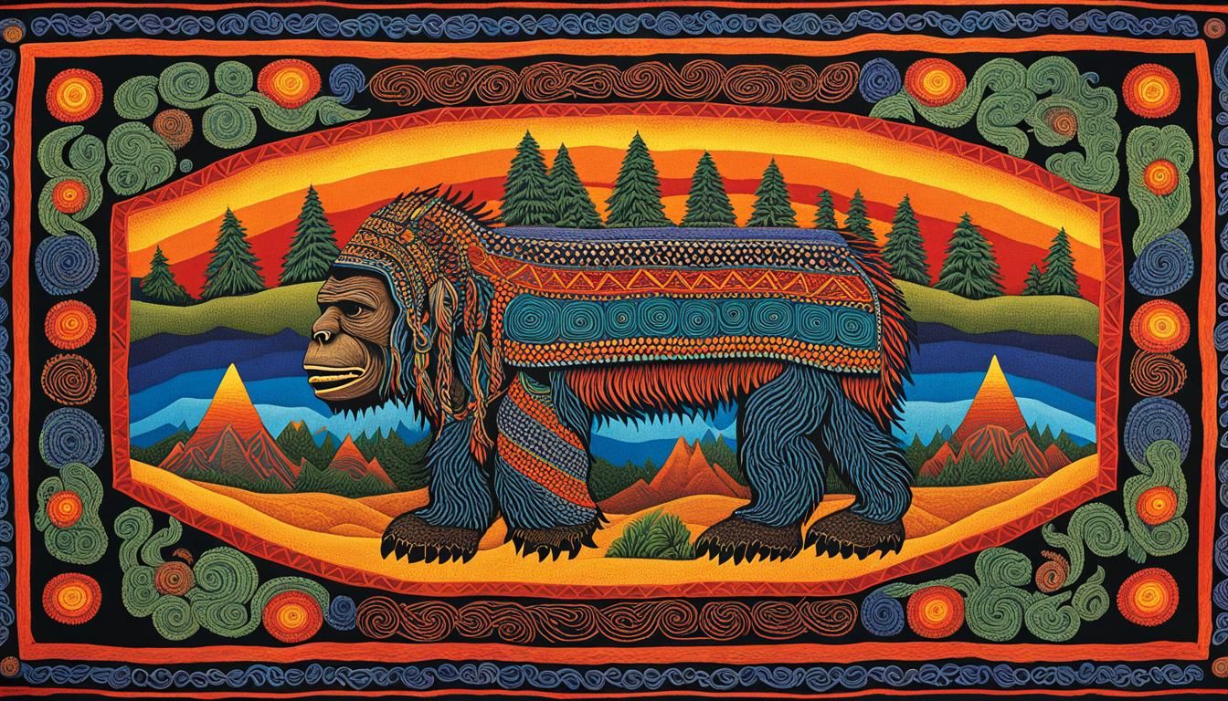 Colorful Sasquatch in Native American Art Style