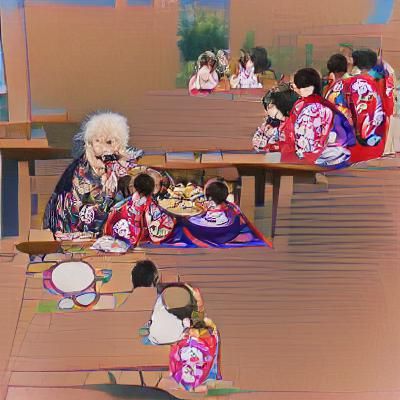 Anime Woman with Children in Kimonos