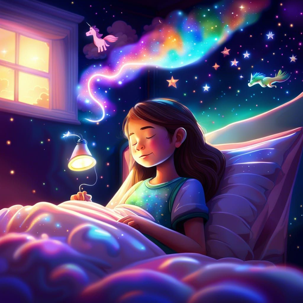 Girl's Dream Projected in Fantasy Landscape